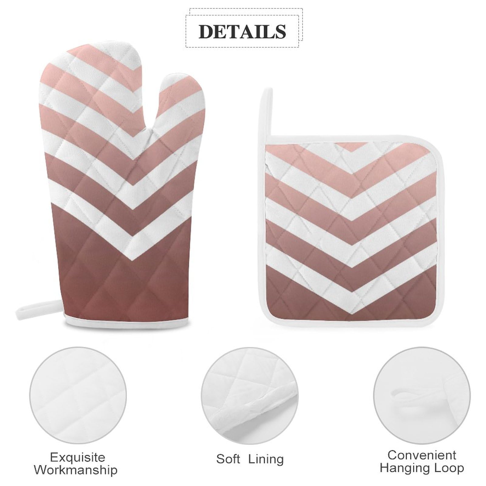 4Pcs Oven Mitts and Pot Holders Set, Rose Gold Chevrons Heat Resistant Oven Mitts Gloves Set Hot Pads for Kitchen Cooking Grill