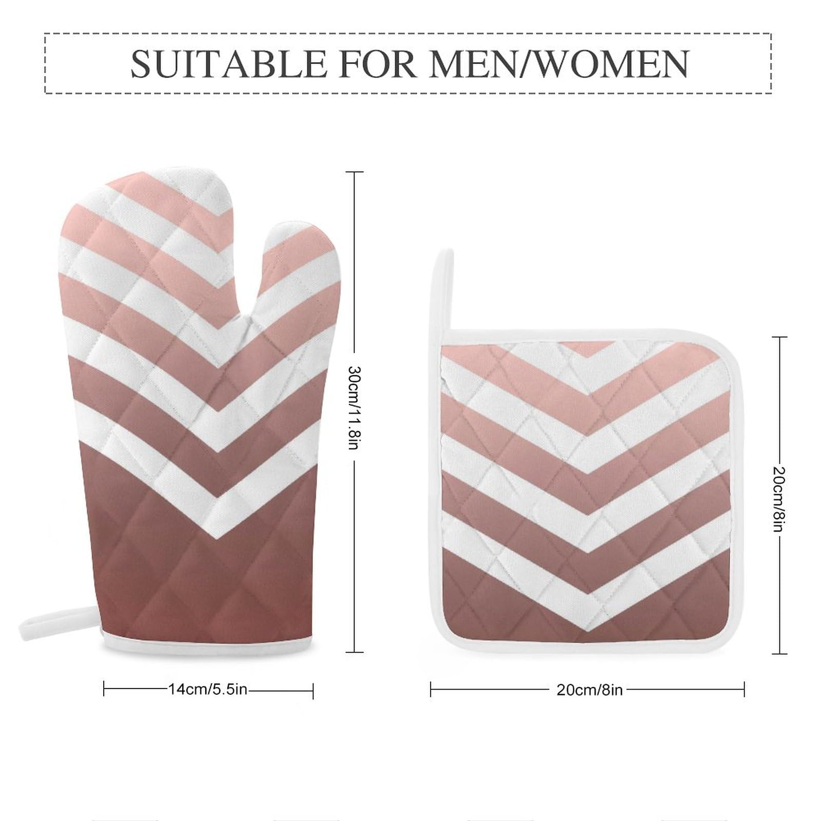 4Pcs Oven Mitts and Pot Holders Set, Rose Gold Chevrons Heat Resistant Oven Mitts Gloves Set Hot Pads for Kitchen Cooking Grill