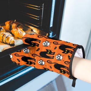 Halloween Cat Bat Oven Mitts and Pot Holders Sets of 2 Heat Resistant Non-Slip Kitchen Gloves Hot Pads with Inner Cotton Layer for Cooking BBQ Baking Grilling