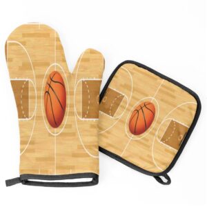 Ready Basketball Oven Mitts and Pot Holders Sets of 2 Heat Resistant Non-Slip Kitchen Gloves Hot Pads with Inner Cotton Layer for Cooking BBQ Baking Grilling