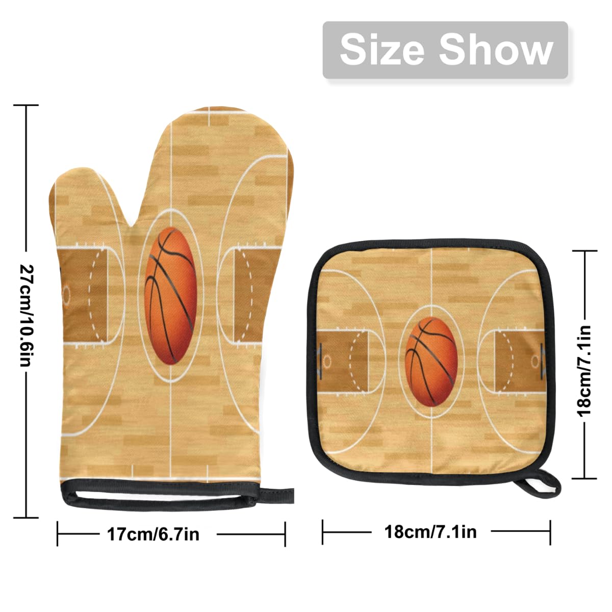 Ready Basketball Oven Mitts and Pot Holders Sets of 2 Heat Resistant Non-Slip Kitchen Gloves Hot Pads with Inner Cotton Layer for Cooking BBQ Baking Grilling