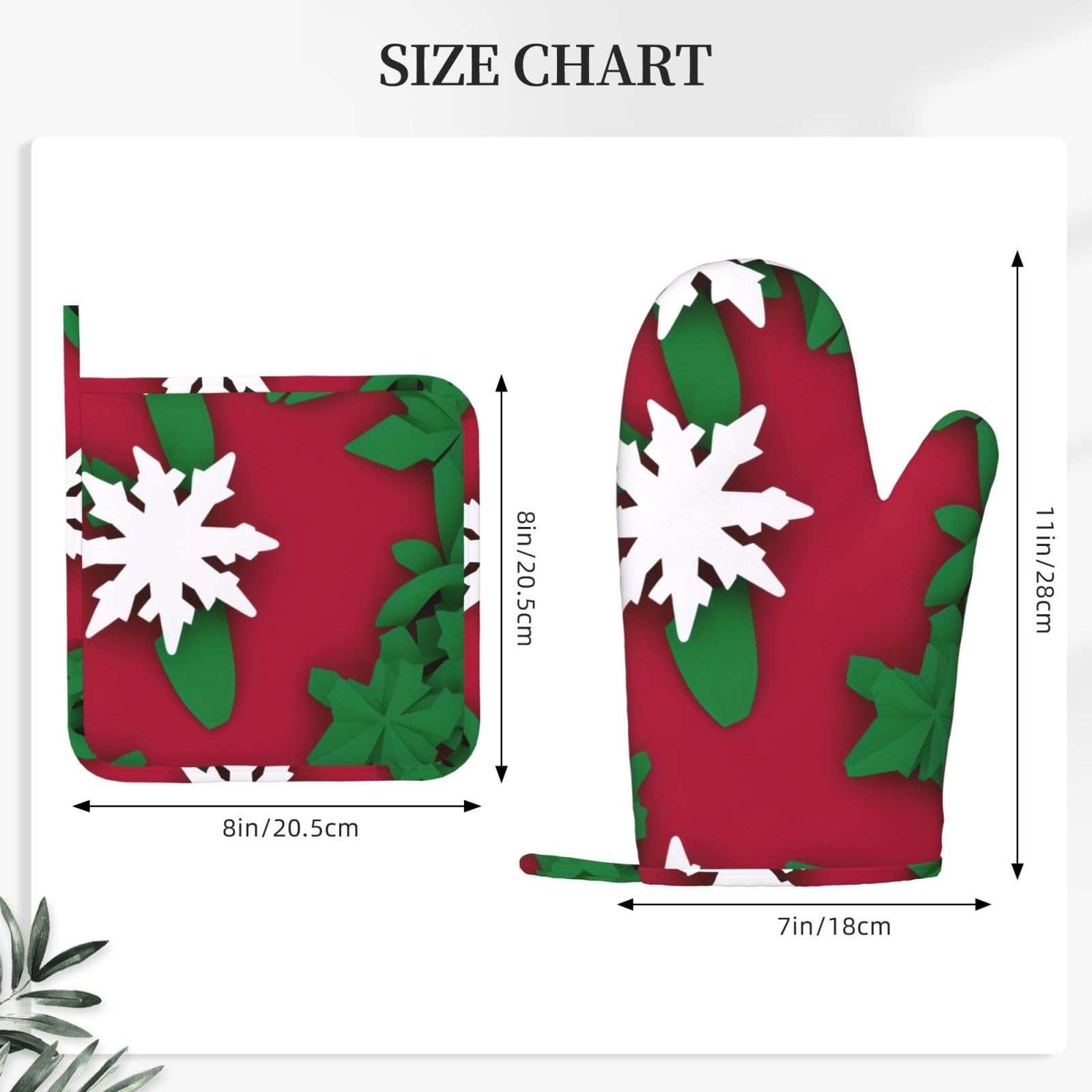 Xmas Snowflake Printing Pattern Silicone Oven Mitts Pot Holder Sets 2pcs Cute Design Washable Non Slip Kitchen Heat Resistant Mat Women's Cooking Gloves for Baking and BBQ Wear