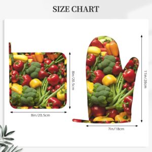 Fruit and Vegetable Silicone Oven Mitts Pot Holder Sets 2pcs Cute Design Washable Non Slip Kitchen Heat Resistant Mat Women's Cooking Gloves for Baking and BBQ Wear