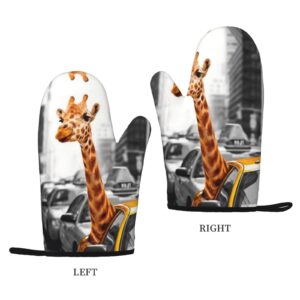 Giraffe in New York Silicone Oven Mitts Heat Resistant Non-Slip BBQ Gloves Kitchen Mittens for Cooking Baking Grilling 1 Pair