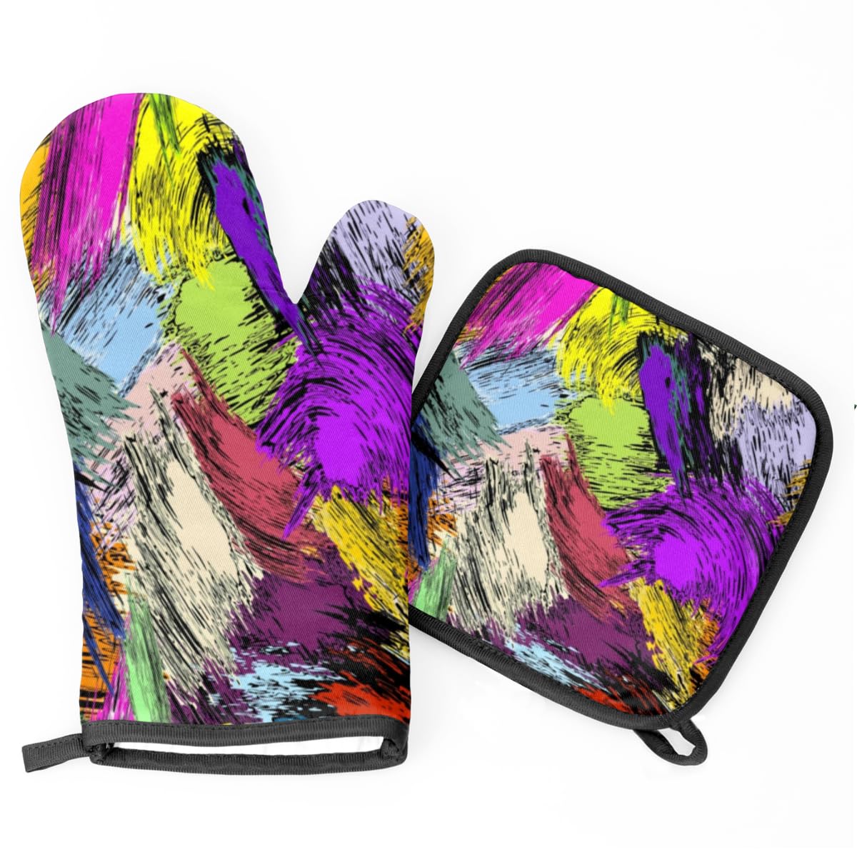 Graffiti Abstract Art Oven Mitts and Pot Holders Sets of 2 Heat Resistant Non-Slip Kitchen Gloves Hot Pads with Inner Cotton Layer for Cooking BBQ Baking Grilling