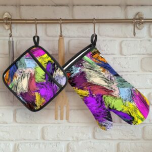 Graffiti Abstract Art Oven Mitts and Pot Holders Sets of 2 Heat Resistant Non-Slip Kitchen Gloves Hot Pads with Inner Cotton Layer for Cooking BBQ Baking Grilling