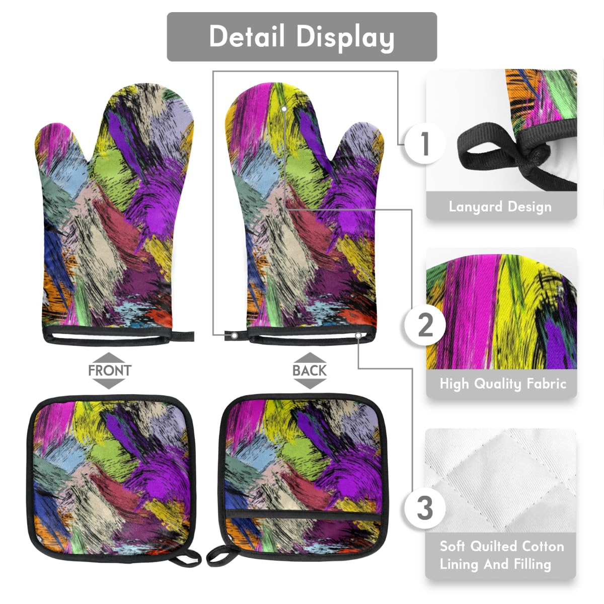 Graffiti Abstract Art Oven Mitts and Pot Holders Sets of 2 Heat Resistant Non-Slip Kitchen Gloves Hot Pads with Inner Cotton Layer for Cooking BBQ Baking Grilling