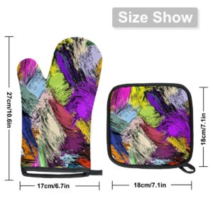 Graffiti Abstract Art Oven Mitts and Pot Holders Sets of 2 Heat Resistant Non-Slip Kitchen Gloves Hot Pads with Inner Cotton Layer for Cooking BBQ Baking Grilling