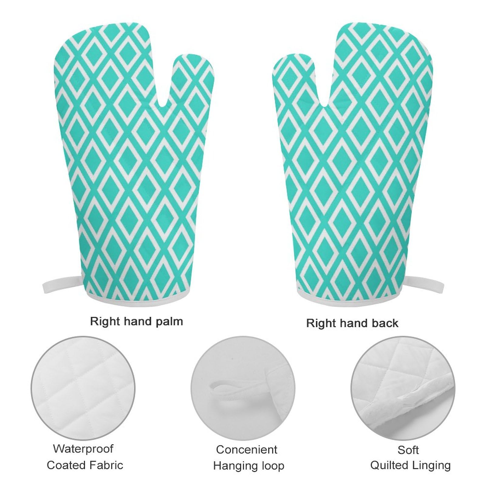 2Pcs Oven Mitts and Pot Holders Set, Mint Green White Coral Diamond Pattern Oven Mitts Gloves Set Heat Resistant Hot Pads for Kitchen Cooking Grill