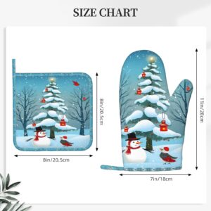 Oven Mitts Pot Holders Sets Christmas Snowman Birds Silicone Oven Gloves Winter Tree Kitchen Accessories for Baking Cooking Grilling