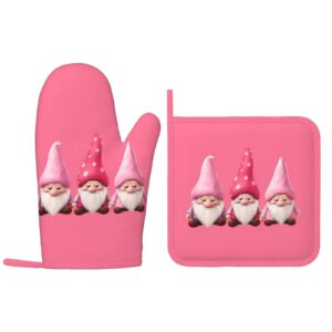 Oven Mitts Pot Holders Sets Pink Cute Gonme Silicone Oven Gloves Kitchen Accessories for Baking Cooking Dining