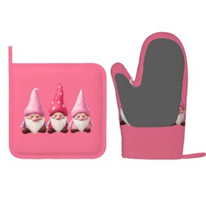 Oven Mitts Pot Holders Sets Pink Cute Gonme Silicone Oven Gloves Kitchen Accessories for Baking Cooking Dining