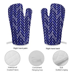 2Pcs Oven Mitts and Pot Holders Set, Chevron Narrow Navy Blue Oven Mitts Gloves Set Heat Resistant Hot Pads for Kitchen Cooking Grill