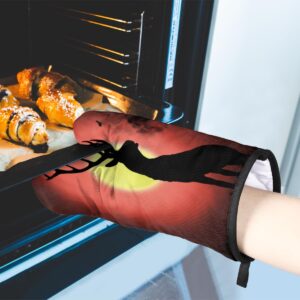 Night Deer Oven Mitts and Pot Holders Sets of 2 Heat Resistant Non-Slip Kitchen Gloves Hot Pads with Inner Cotton Layer for Cooking BBQ Baking Grilling