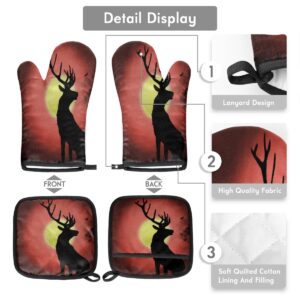 Night Deer Oven Mitts and Pot Holders Sets of 2 Heat Resistant Non-Slip Kitchen Gloves Hot Pads with Inner Cotton Layer for Cooking BBQ Baking Grilling