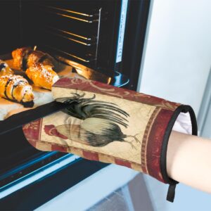 Vintage Watercolor Rooster Oven Mitts and Pot Holders Sets of 2 Heat Resistant Non-Slip Kitchen Gloves Hot Pads with Inner Cotton Layer for Cooking BBQ Baking Grilling