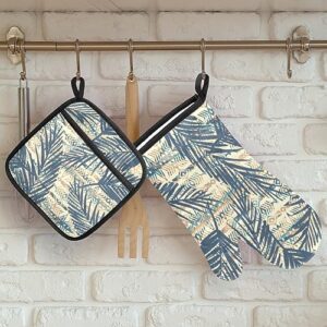 Vintage Tropical Plants Oven Mitts and Pot Holders Sets Kitchen Oven Mitts Heat Resistant Non-Slip Potholders Oven Gloves and Hot Pads for BBQ Cooking Grilling Baking