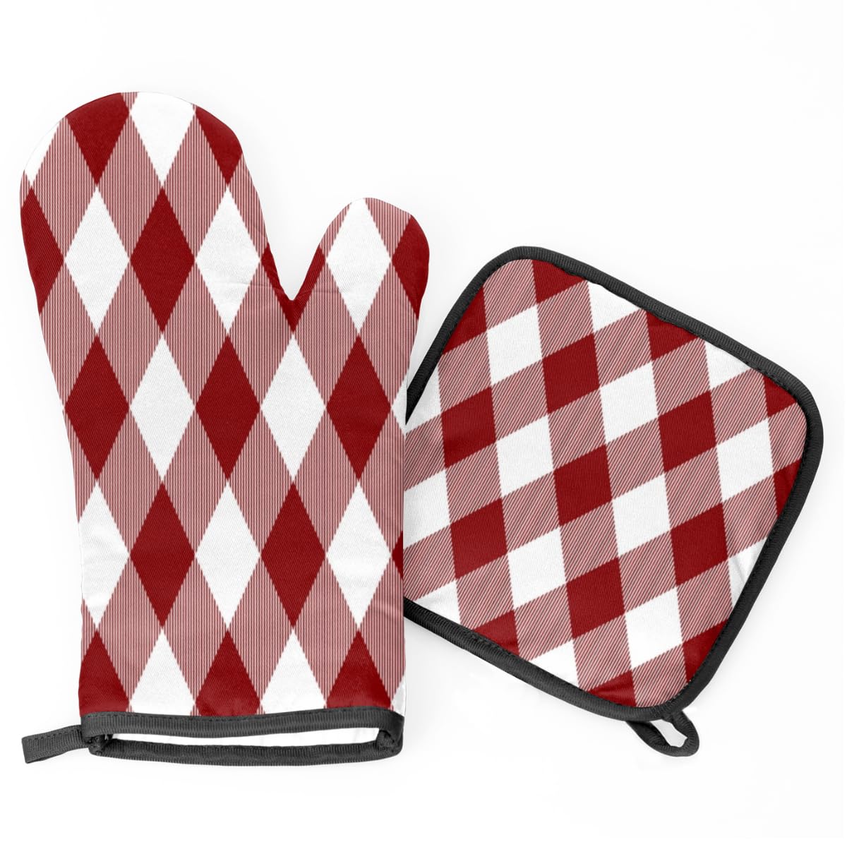 Checker Square Oven Mitts and Pot Holders Sets of 2 Heat Resistant Non-Slip Kitchen Gloves Hot Pads with Inner Cotton Layer for Cooking BBQ Baking Grilling