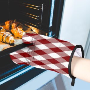 Checker Square Oven Mitts and Pot Holders Sets of 2 Heat Resistant Non-Slip Kitchen Gloves Hot Pads with Inner Cotton Layer for Cooking BBQ Baking Grilling