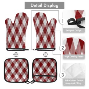 Checker Square Oven Mitts and Pot Holders Sets of 2 Heat Resistant Non-Slip Kitchen Gloves Hot Pads with Inner Cotton Layer for Cooking BBQ Baking Grilling