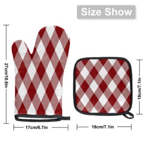 Checker Square Oven Mitts and Pot Holders Sets of 2 Heat Resistant Non-Slip Kitchen Gloves Hot Pads with Inner Cotton Layer for Cooking BBQ Baking Grilling
