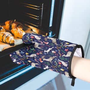 Christmas Deer Oven Mitts and Pot Holders Sets of 2 Heat Resistant Non-Slip Kitchen Gloves Hot Pads with Inner Cotton Layer for Cooking BBQ Baking Grilling