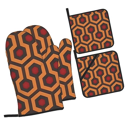 Shining Overlook Oven Mitt and Pan Cover Set, 4 Piece Set for Kitchen Cooking, Baking and Microwave, Kitchen Accessories.