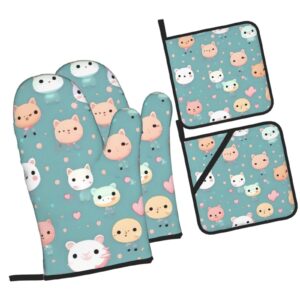 Cute Fox Oven Mitt and Pan Cover Set, 4 Piece Set for Kitchen Cooking, Baking and Microwave, Kitchen Accessories.