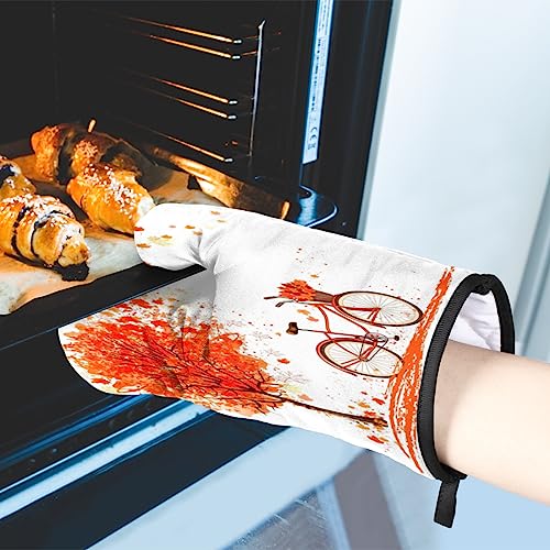 Thanksgiving Fall Leaves Tree Oven Mitts and Pot Holders Sets Heat Resistant Non Slip Oven Glove and Insulated Kitchen Counter Mat Suitable for Cooking Baking Grill