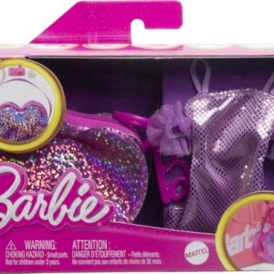 Barbie Clothes Set, Birthday-Themed with Dress, 5 Acessories & Zippered Doll-Sized Heart-Shaped Bag with Clip-On Ring