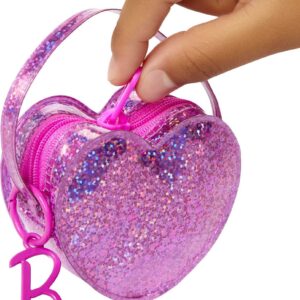 Barbie Clothes Set, Birthday-Themed with Dress, 5 Acessories & Zippered Doll-Sized Heart-Shaped Bag with Clip-On Ring