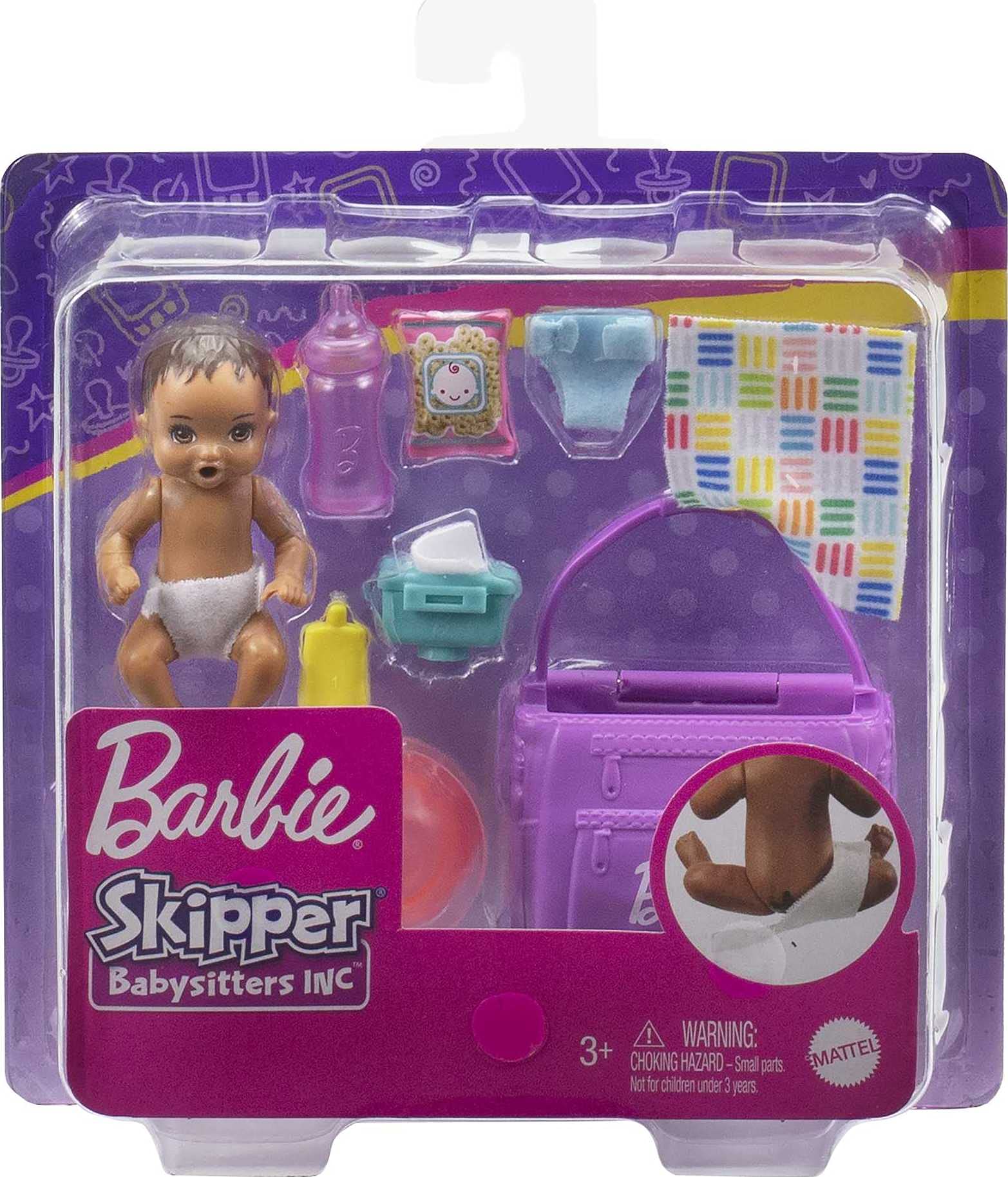 Barbie Skipper Babysitters Inc Doll & Accessories, Feeding & Bath Set with Color-Change Baby Doll, Tub & Accessories