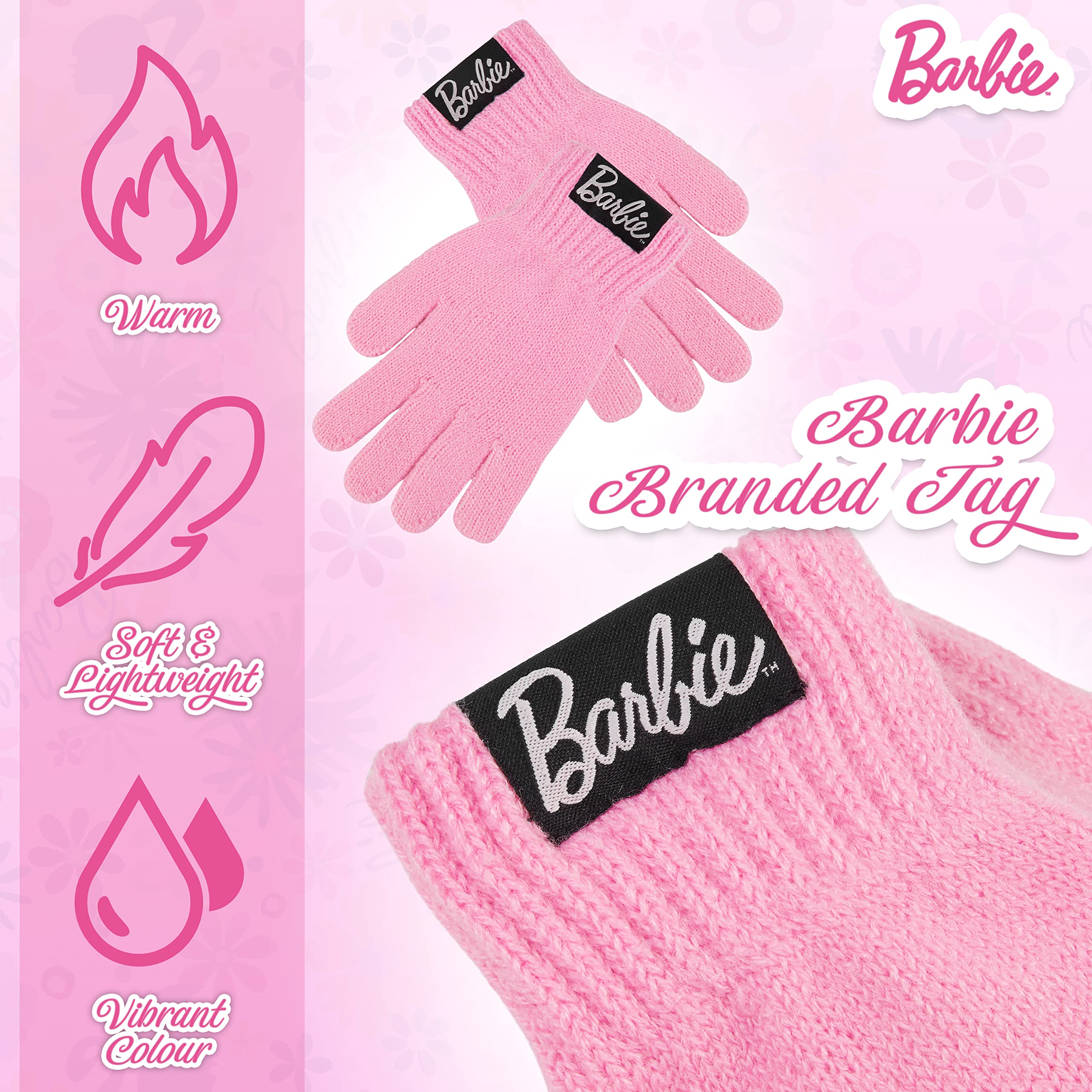 Barbie Girls Bobble Hat and Gloves Set, Original Accessories, Girl Gifts for Winter