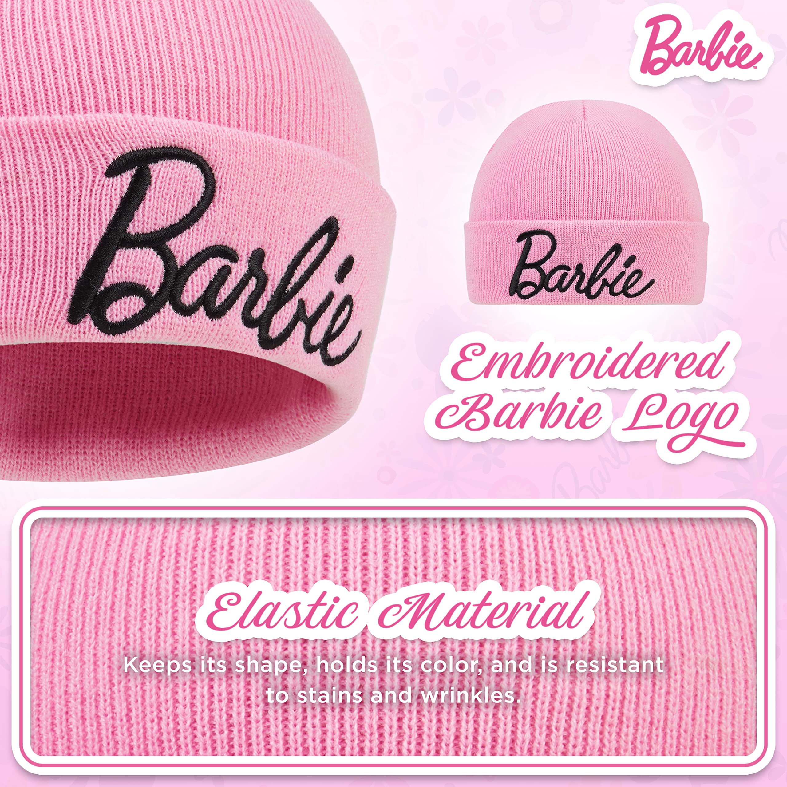 Barbie Girls Bobble Hat and Gloves Set, Original Accessories, Girl Gifts for Winter