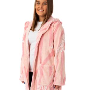 Barbie Womens Hooded Bathrobe | Ladies Pink All over Print Dressing Gown | Fashion Wave Print Fleece Loungewear Bathrobe