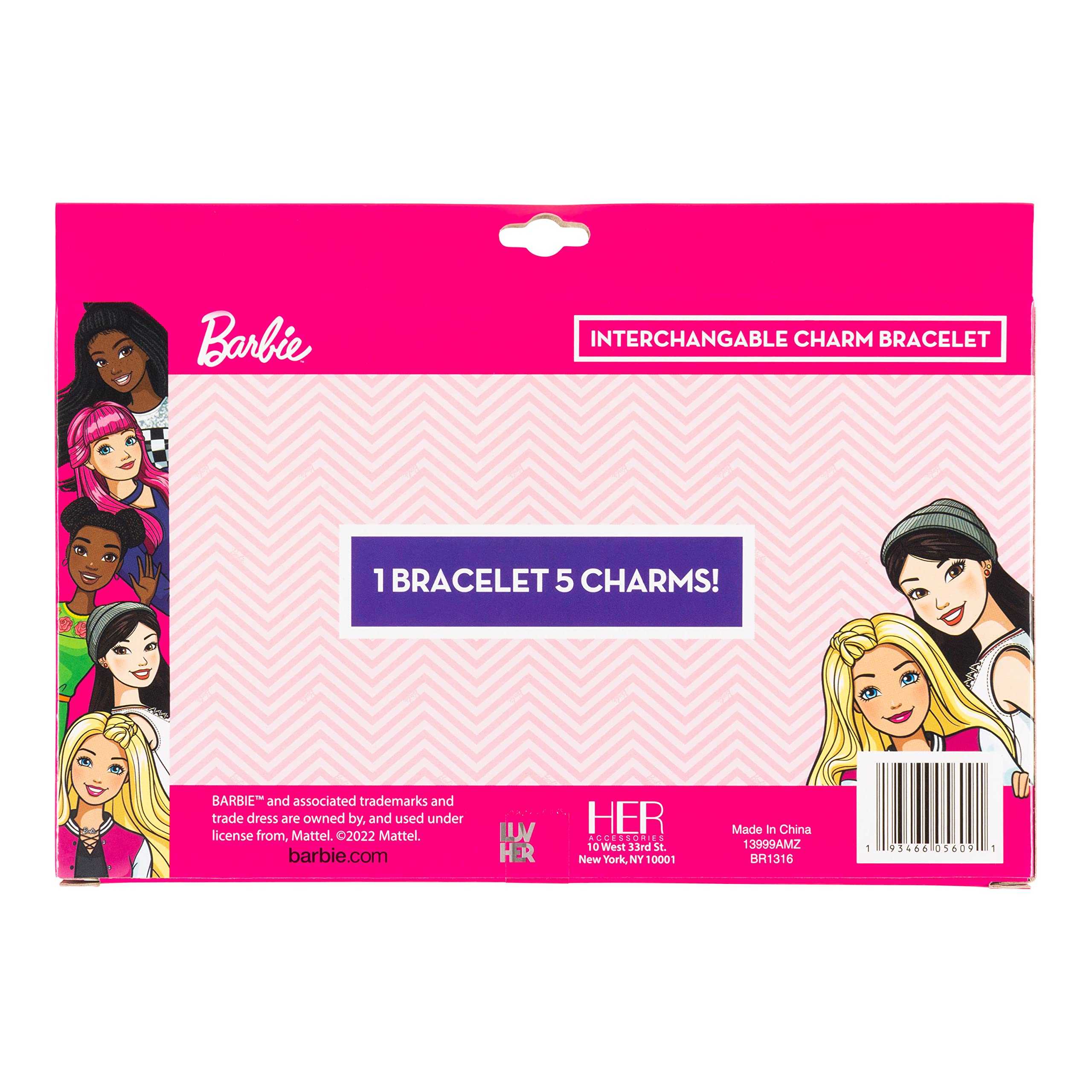 LUV HER Barbie Girls Add A Charm Box Set with 1 charm bracelet & 5 interchangeable charms - Ages 3+