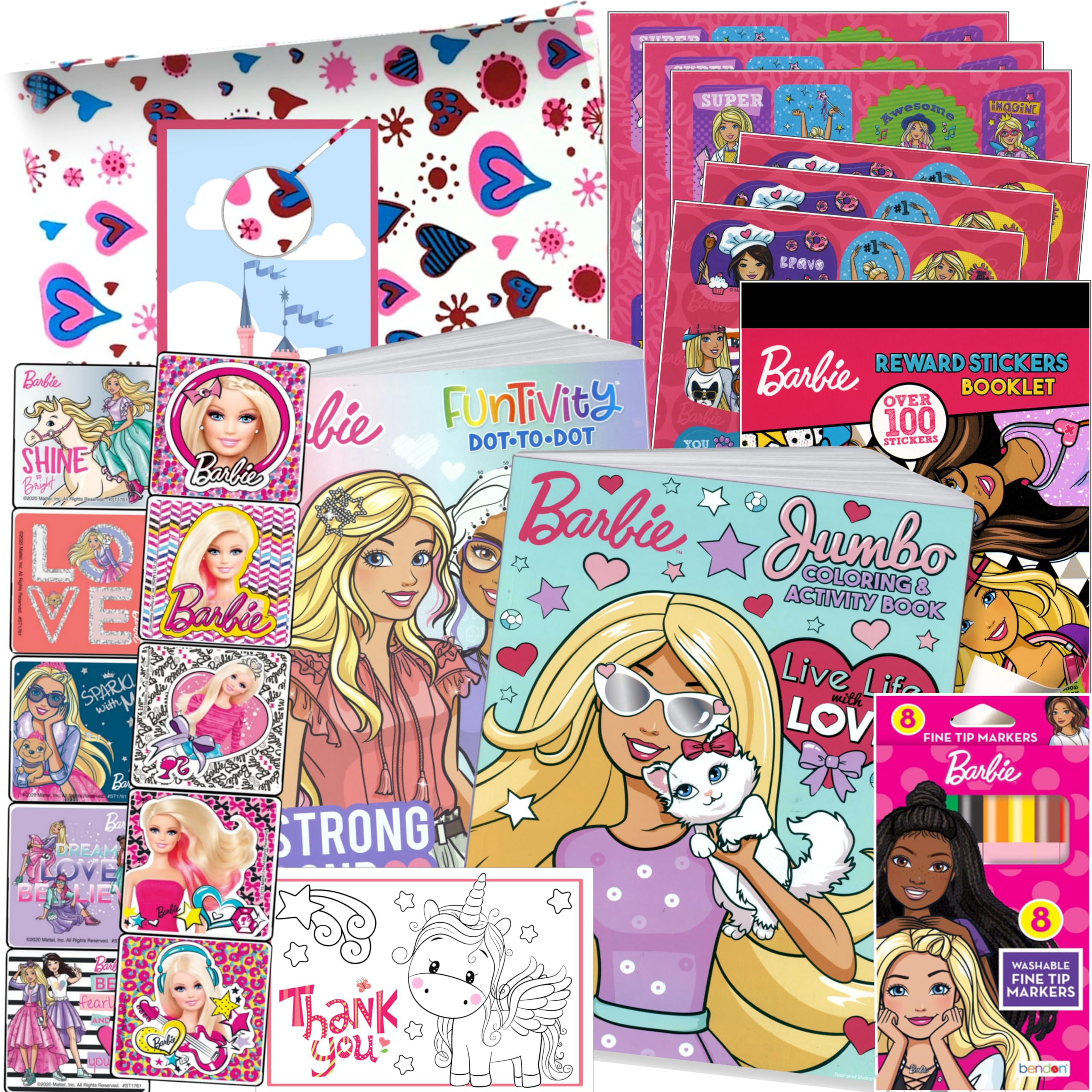 Barbie Sticker Activity Set - Bundle Includes Barbie Stickers, Barbie Coloring Book, and More (White)