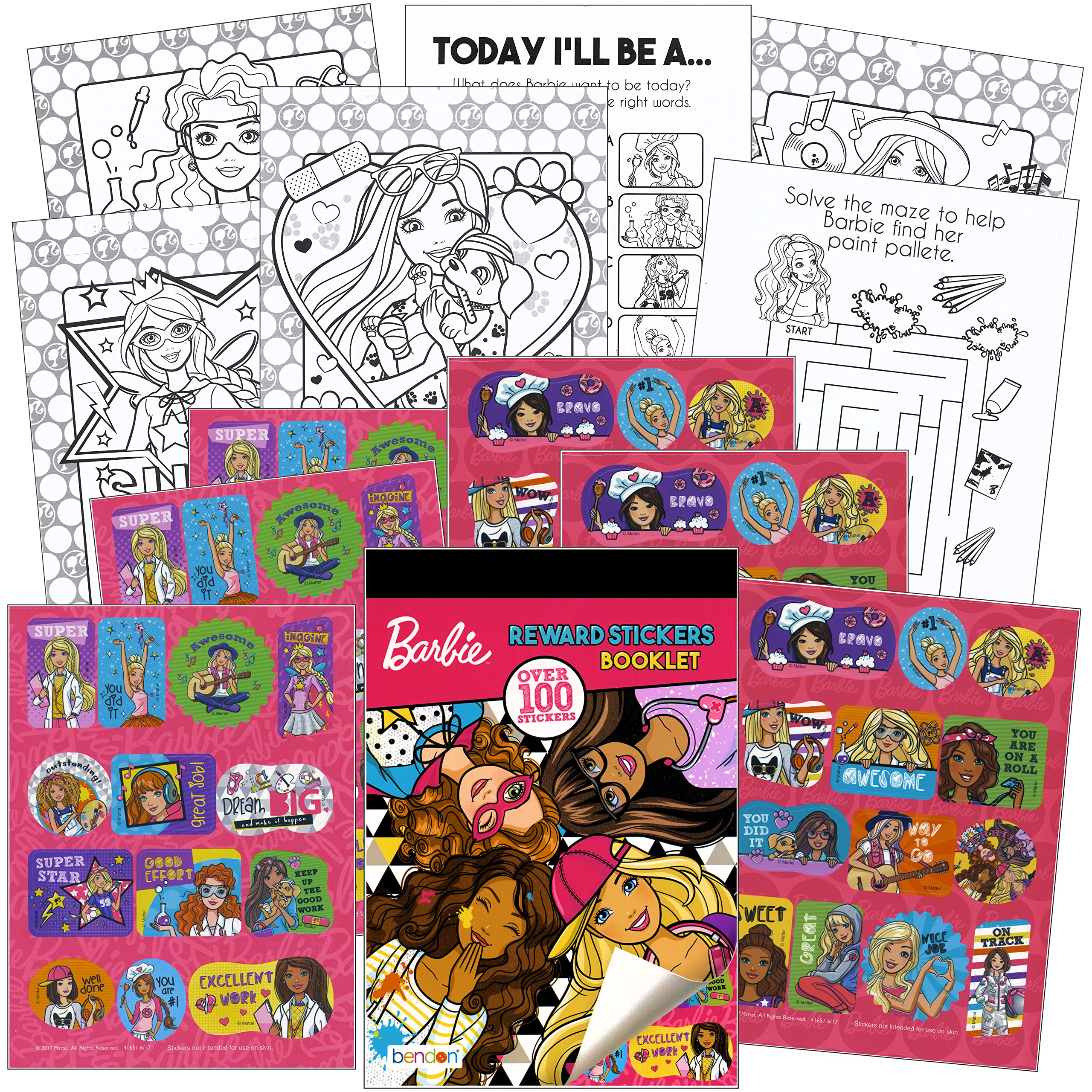 Barbie Sticker Activity Set - Bundle Includes Barbie Stickers, Barbie Coloring Book, and More (White)