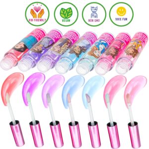 Townley Girl Barbie 7 pcs Kids Lip Gloss Set | Vegan Girls Makeup for Ages 3