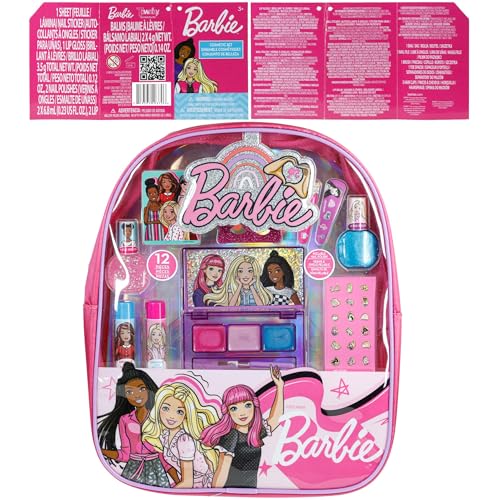 Barbie - Townley Girl Makeup Filled Backpack Set with 12 Pieces, Including Lip Balm, Nail Polish, Nail File, Hair Bows, and Other Accessories, Ages 3+ for Parties, Sleepovers and Makeovers