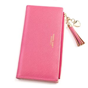 womens wallet cute elegant long slim card holder case minimalist coin purse thin tassels zip clutch wallets for girls ladies