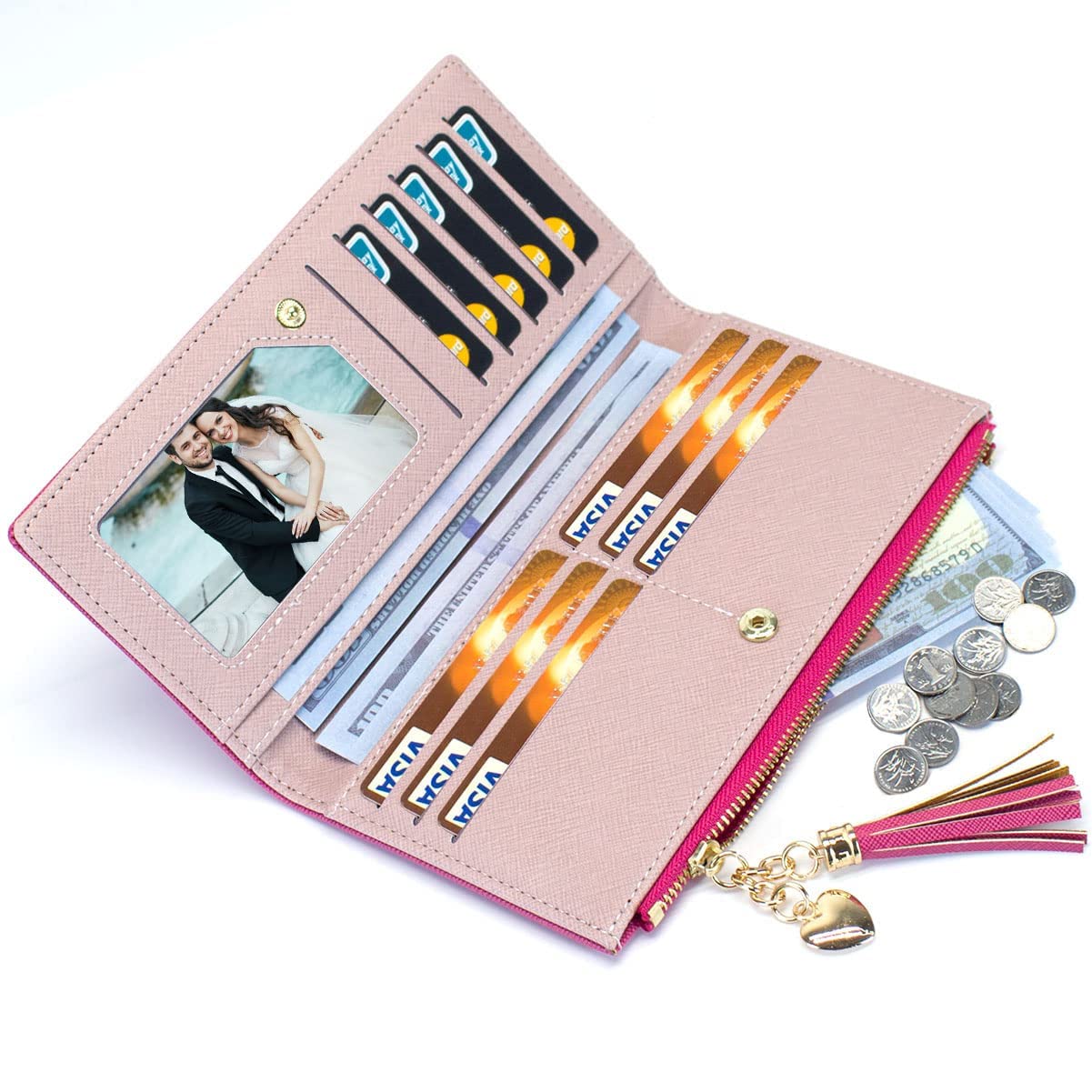 Womens Wallet Cute Elegant Long Slim Card Holder Case Minimalist Coin Purse Thin Tassels Zip Clutch Wallets for Girls Ladies