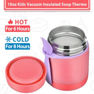 10oz Soup Thermo for Hot Food Kids,Lunch Thermo Kids Food Jar with Spoon Hot Insulated Food Containers,Leak Proof Stainless Steel Wide Mouth Lunch Food Thermo Jar for School(Pink)