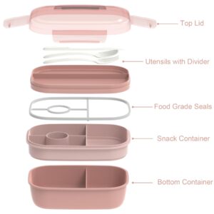 JBGOYON® Bento Lunch Box Set - 3 Stackable Containers for Adults and Kids- Includes Lunch Bag, Leak-Proof and BPA-Free - Built-in Utensil Set and Snack Bag - Dishwasher Safe (Pink)