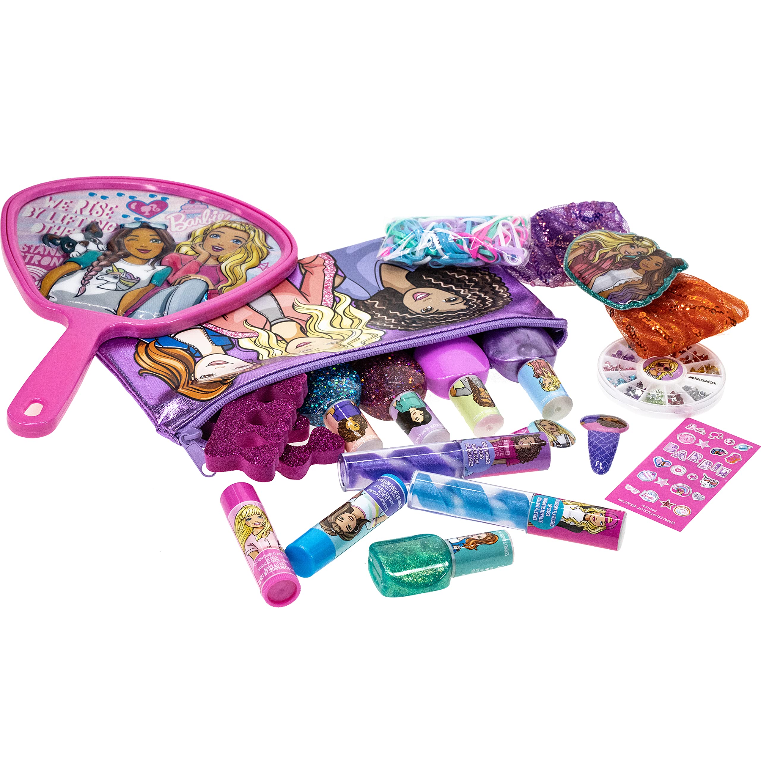 Barbie - Townley Girl Mega Cosmetic Makeup Gift bag Set includes Lip Gloss, Nail Polish & Hair Accessories and more! for Kids Girls, Ages 3+ perfect for Parties, Sleepovers and Makeovers