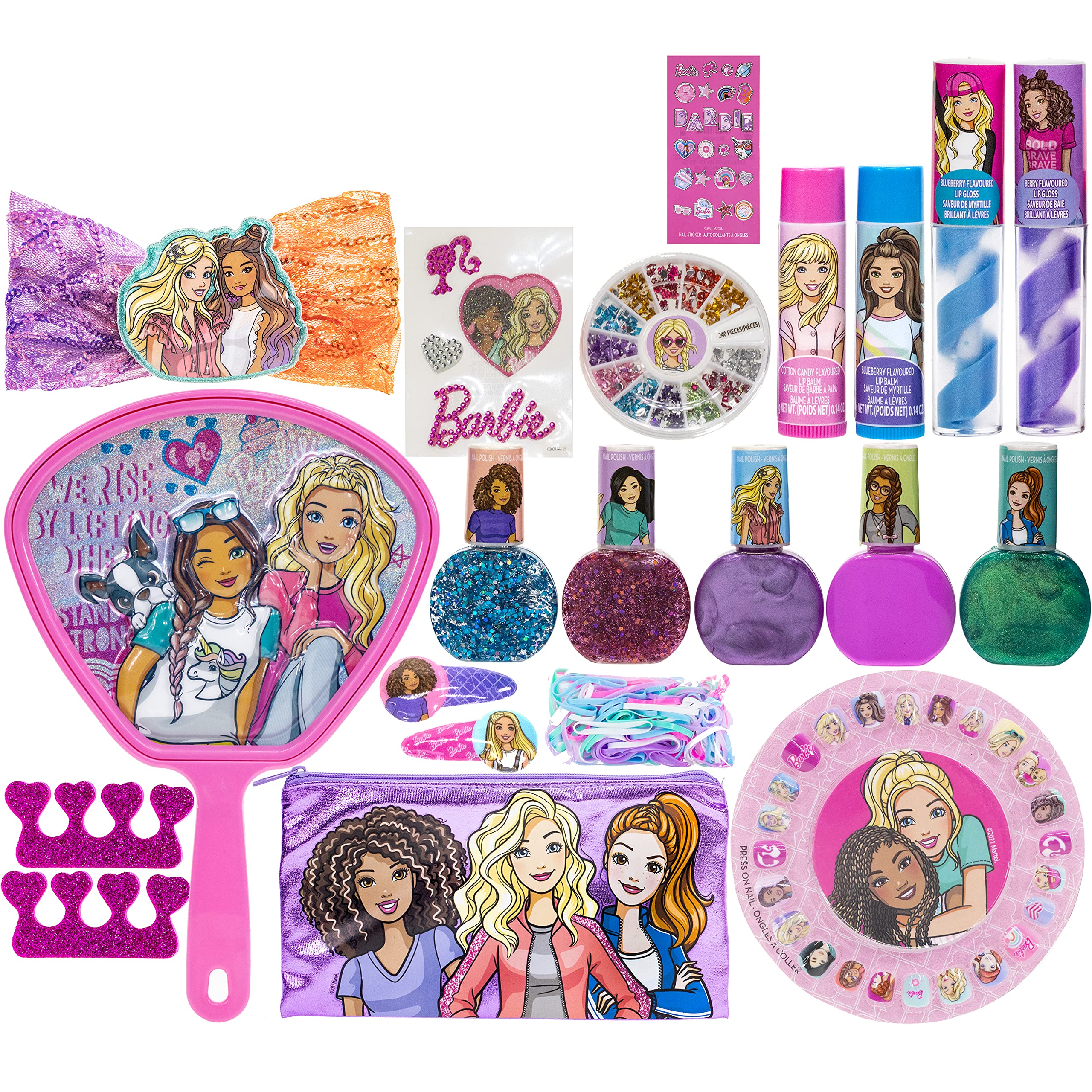 Barbie - Townley Girl Mega Cosmetic Makeup Gift bag Set includes Lip Gloss, Nail Polish & Hair Accessories and more! for Kids Girls, Ages 3+ perfect for Parties, Sleepovers and Makeovers