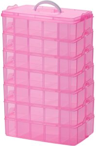 sooyee 7 layers stackable storage container, 70 adjustable compartments stackable storage container for kids toys, art crafts, jewelry, supplies, mini case & letter sticker included,pink