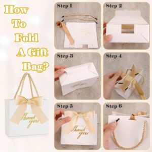 SHAIDOJIO 30Pack Small Thank You Gift Bags with Handle, Mini White Gift Bags Candy Bags Bulk with Bow Ribbon, Party Favor Bag for Wedding, Birthday, Bridal Shower, Baby Shower (5.5x2.5x4.7 Inch)