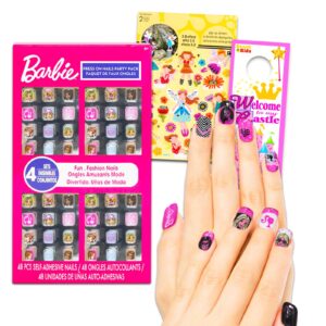 barbie mattel nail art stickers set for girls, kids - bundle with 48 barbie stick on nails for birthday supplies, goodie bags, and more, with stickers and temporary tattoos (barbie gifts)