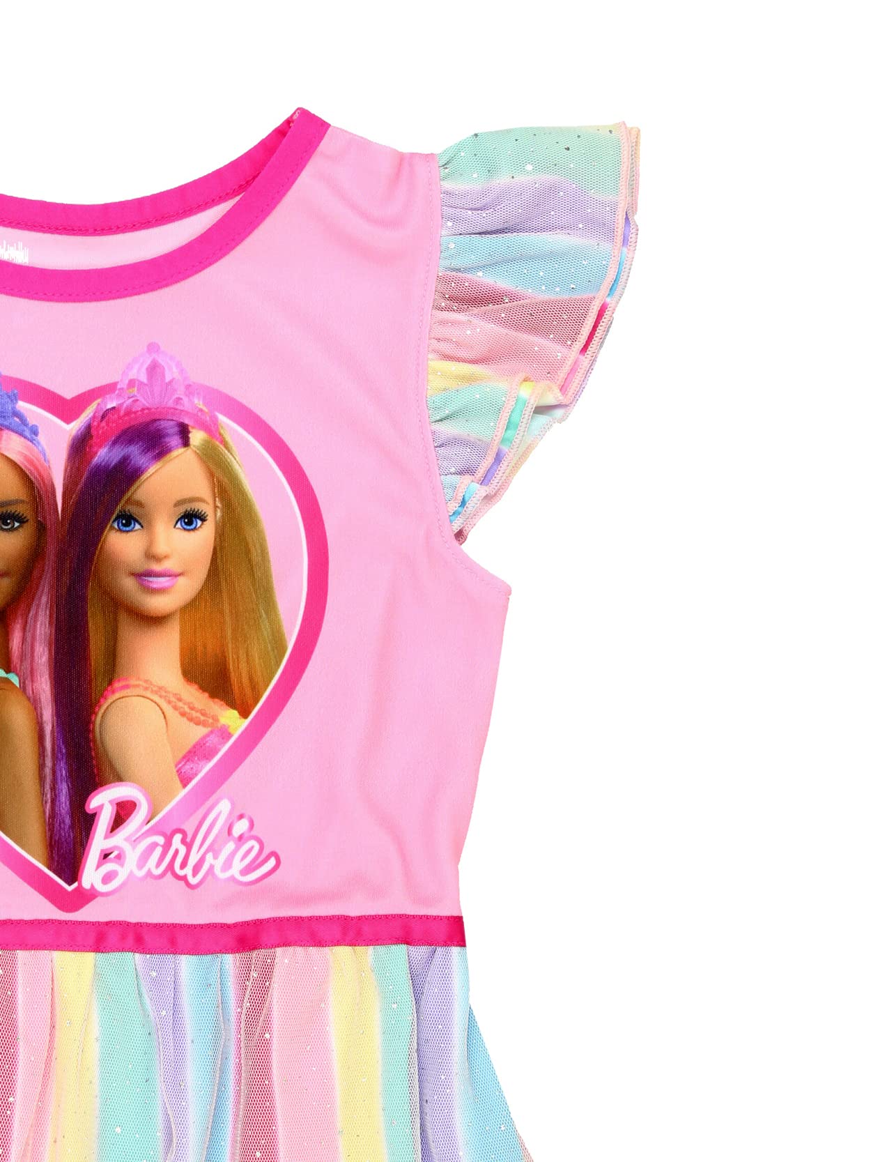 Barbie Girl's Rainbow Dress Up Fantasy Gown Nightgown Pajamas (6, Pink)